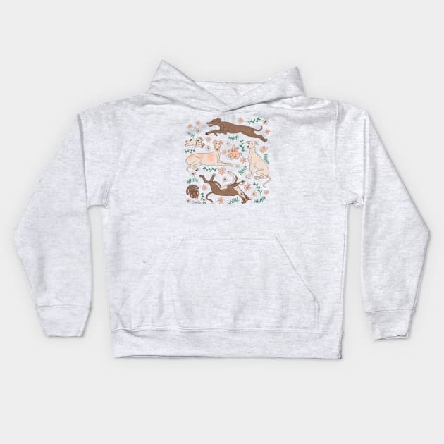 Greyhounds & Stuffed bunnies Kids Hoodie by EcoElsa